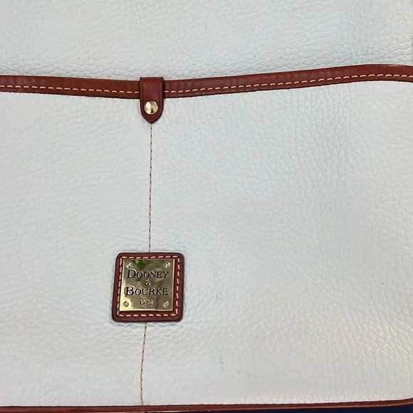 Dooney and Bourke Pebbled Grain Leather Kimberly Handbag White and Cognac - Picture 8 of 15